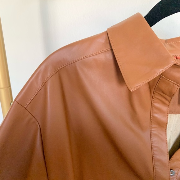 Anthropologie Faux Leather Blouse in Tan - Picture 6 of 8